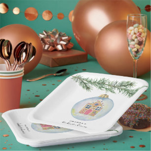 Plato De Papel Rama de invierno con regalo para baby shower