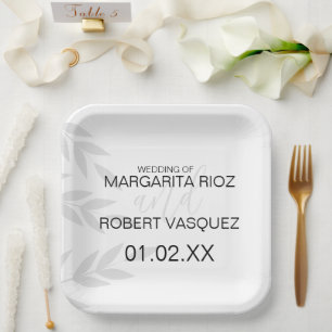 Plato De Papel Rama moderna Blanco gris negro