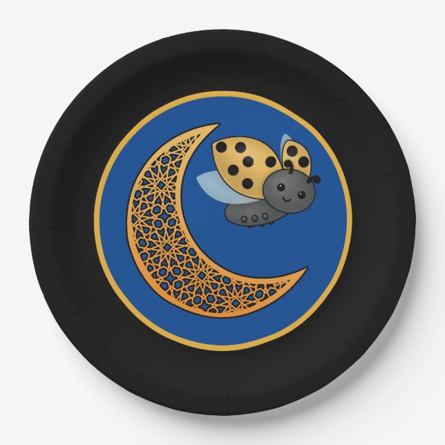 Plato De Papel Ramadan Crescent Moon Ladybug (Anverso)
