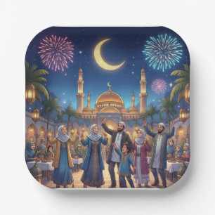 Plato De Papel Ramadán Kareem Mubarak Creciente Islam Iftar Suhoo