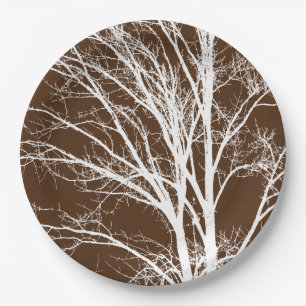Plato De Papel Ramas de árbol blanco marrón