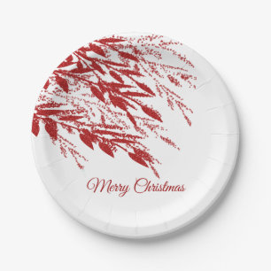 Plato De Papel Ramas de Navidad con Bayas Rojas