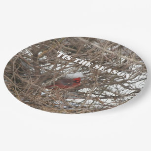 Plato De Papel Ramas de nieve del cardenal rojo