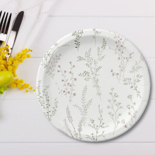 Plato De Papel Ramilletes de flores silvestres esmeralda Fiesta d