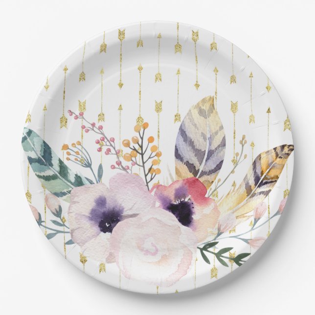 Plato De Papel Ramo Boho (Anverso)