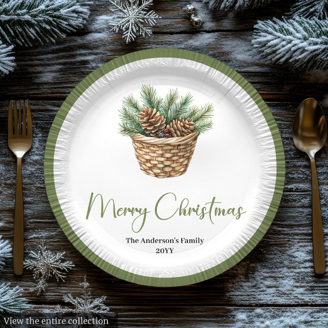Plato De Papel Ramo Botánico Bohemio Terroso de Navidad para Cena (Earthy Boho Botanical Christmas Bouquet Dinner Plates)