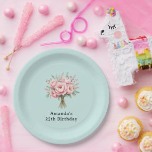 Plato De Papel Ramo de flores de peonía rosa bonita cumpleaños