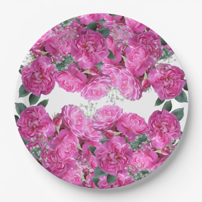 Plato De Papel Ramo de flores rosas personalizado (Anverso)