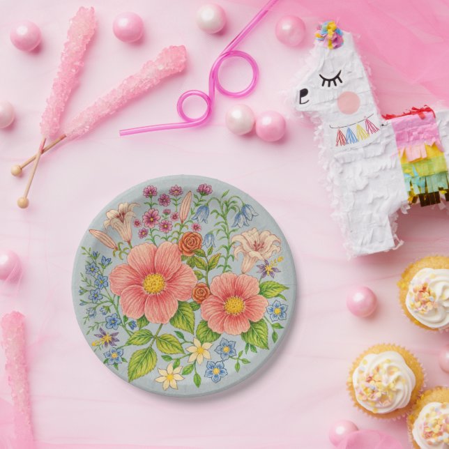 Plato De Papel Ramo de flores silvestres (Fiesta)