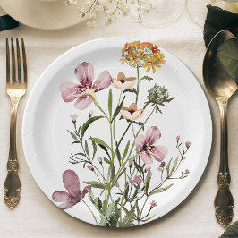 Plato De Papel Ramo de flores silvestres de acuarela con monogram
