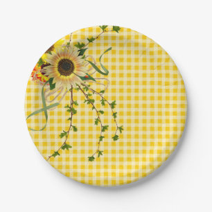 Plato De Papel ramo de girasol y hiedra con mariquita