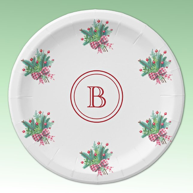 Plato De Papel Ramo de Navidad inicial, rojo y verde (Subido por el creador)