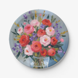 Plato De Papel Ramo de Rosas Lavanda Pintura Floral de Flores