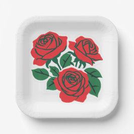Plato De Papel Ramo de Rosas Rojas Boda Formal