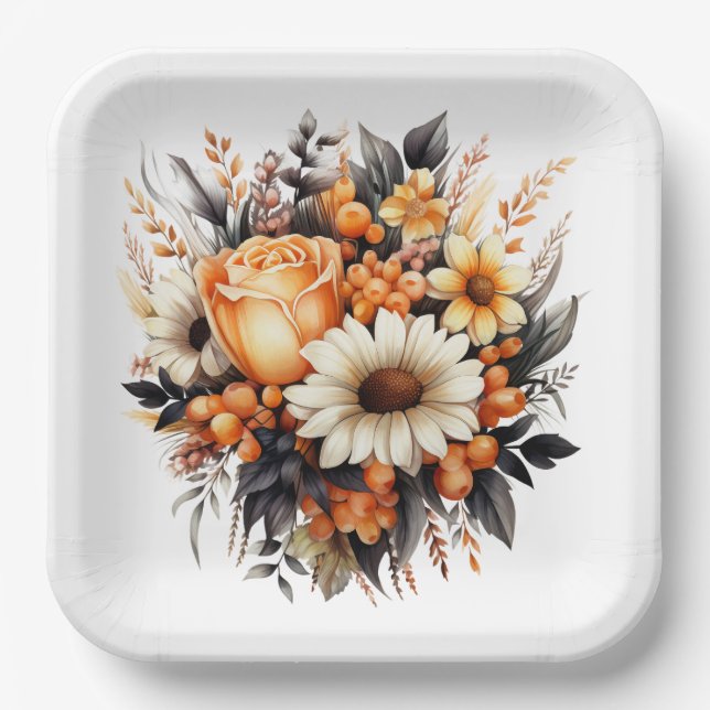 Plato De Papel Ramo Floral (Anverso)