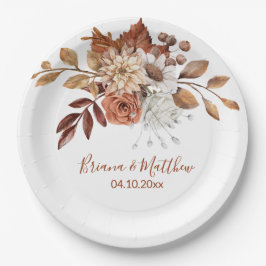 Plato De Papel Ramo Floral de Otoño Boda Blanca
