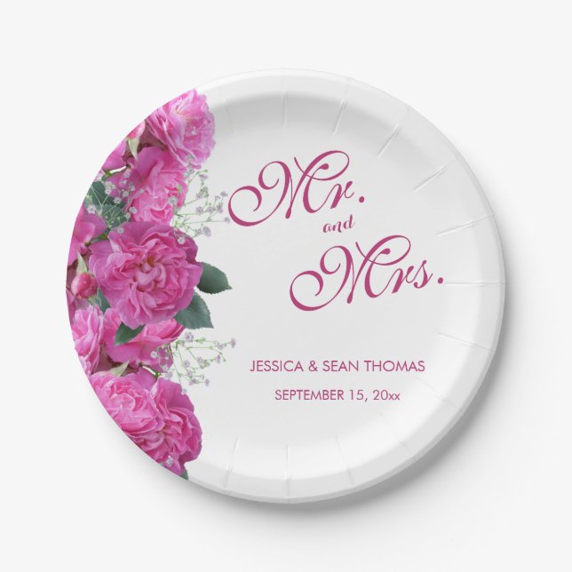 Plato De Papel Ramo Floral Romántico Boda (Anverso)