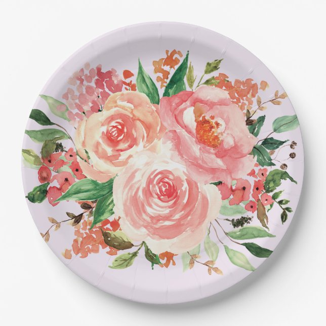 Plato De Papel Ramo floral rosa sonrosado de primavera (Anverso)