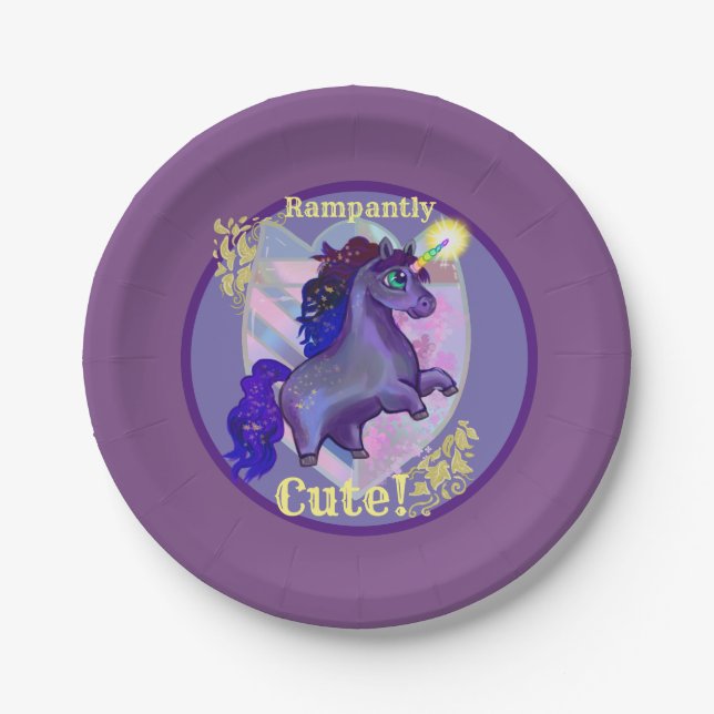 Plato De Papel Rampantly Cute Unicorn (Anverso)