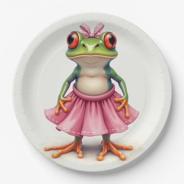 Plato De Papel Rana corta en rosa (Anverso)