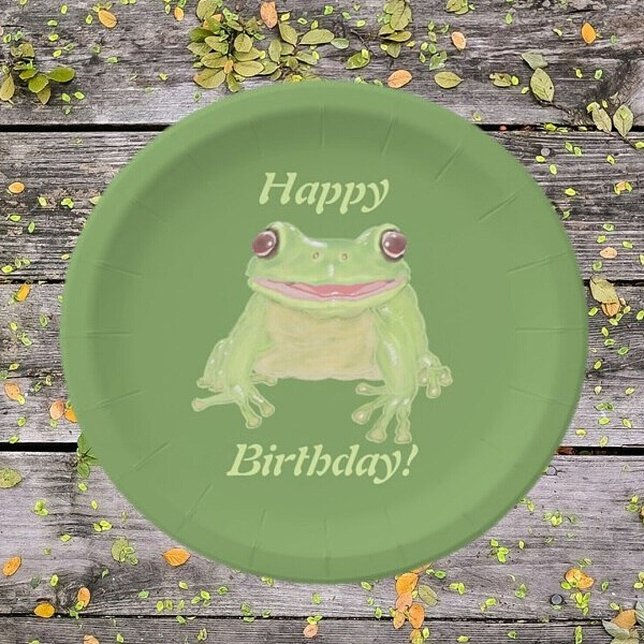 Plato De Papel Rana de árbol verde dulce - ¡Feliz cumpleaños! (Subido por el creador)