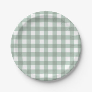 Plato De Papel Rana de burbujas Gingham - aguijón verde de laurel