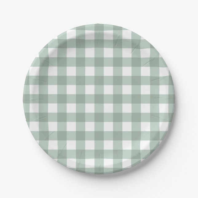 Plato De Papel Rana de burbujas Gingham - aguijón verde de laurel (Anverso)