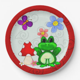 Plato De Papel Rana feliz en el cumpleaños de primavera