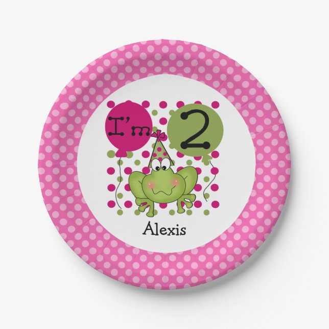 Plato De Papel Rana rosada 2ª Placas de papel de cumpleaños (Anverso)