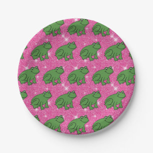 Plato De Papel Rana verde Anfibios Animales Purpurinas rosados Fa
