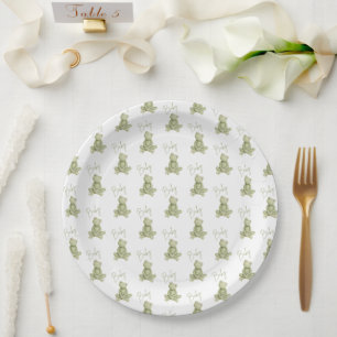 Plato De Papel Rana Verde Divertida Ducha de Bebé Caprichosa