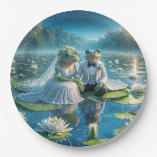 Plato De Papel Ranas de novias y novias en Lily Pad