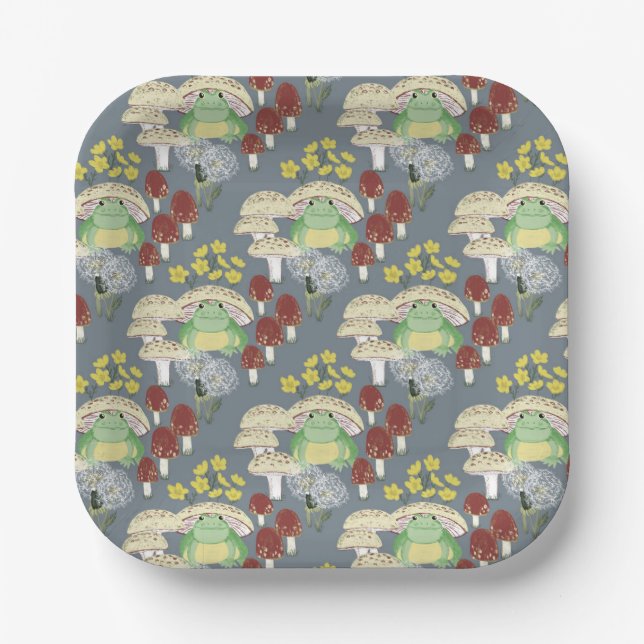 Plato De Papel Ranas de setas de Woodland "Hop Couture" (Anverso)