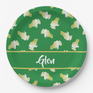 Plato De Papel Ranas doradas en verde