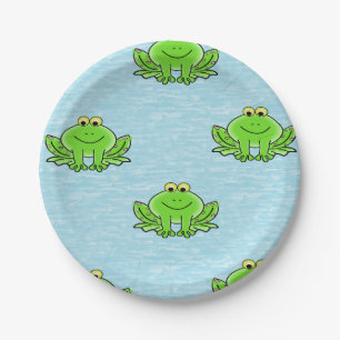 Plato De Papel ranas en el agua azul
