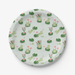 Plato De Papel Ranas Lindas en Estanque de Lirios