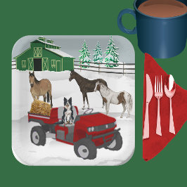 Plato De Papel Rancho de Caballo de Granja Occidental Red ATV Per
