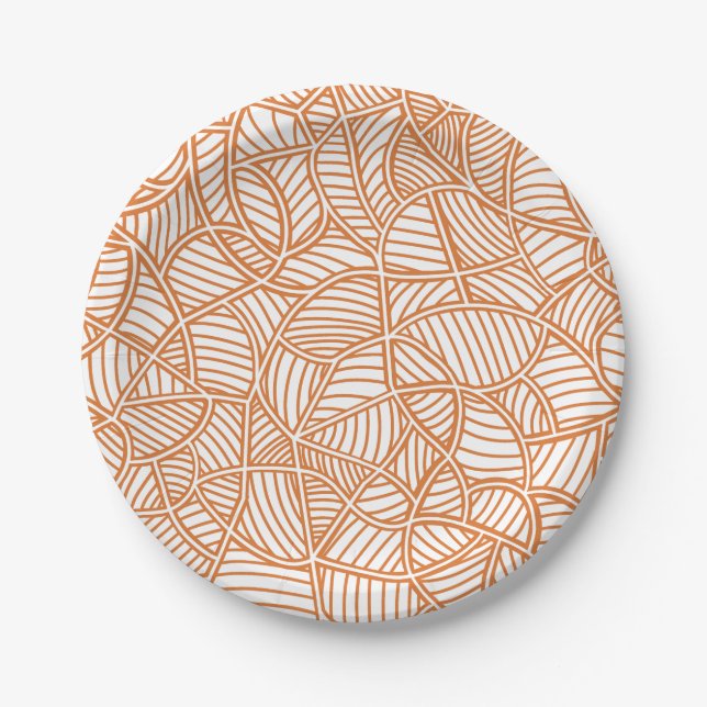 Plato De Papel Random Leaf Mosaic Dark Naranja (Anverso)