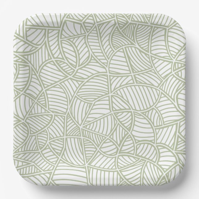 Plato De Papel Random Leaf Mosaic Pale Green (Anverso)