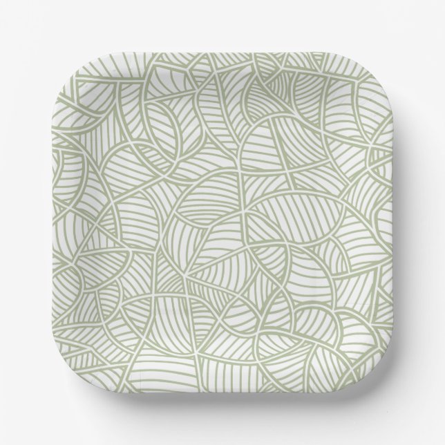 Plato De Papel Random Leaf Mosaic Pale Green (Anverso)