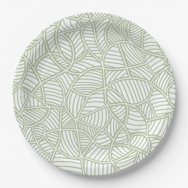 Plato De Papel Random Leaf Mosaic Pale Green (Anverso)