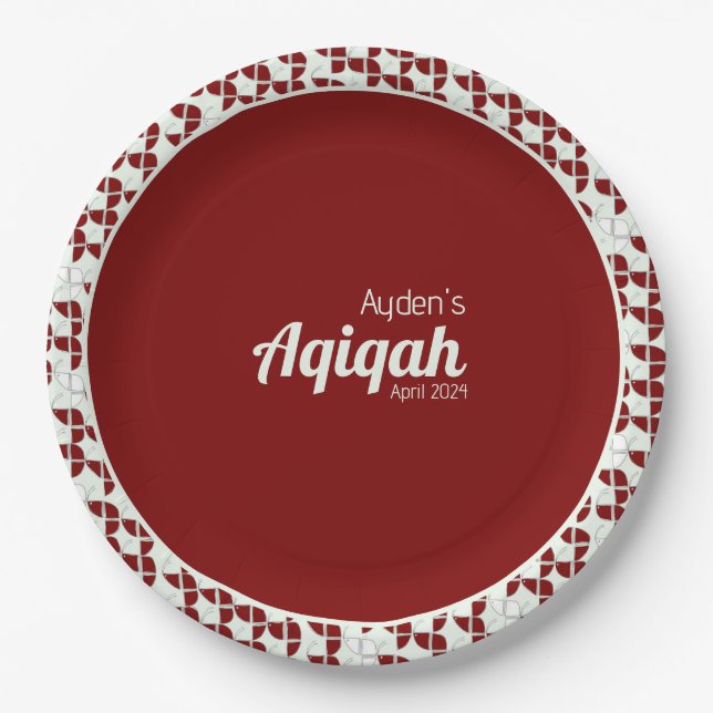 Plato De Papel RÁPIDO Patrón rojo blanco, Aqiqah Baby Shower (Anverso)