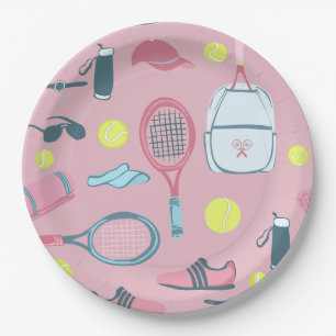 Plato De Papel raqueta de tenis de color rosa pelota equipo de la