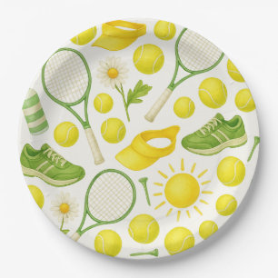 Plato De Papel Raqueta de tenis y bola Fiesta de verano Amarillo