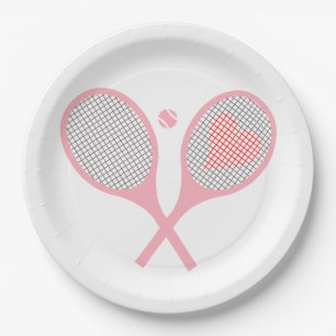 Plato De Papel Raquetas De Tenis Del Corazón Pastel Y Diseño De