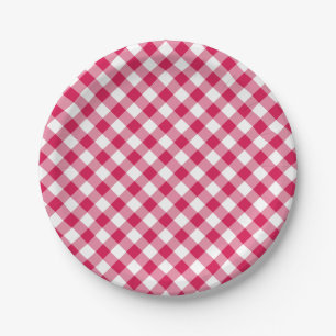 Plato De Papel Rasberry Gingham Retro