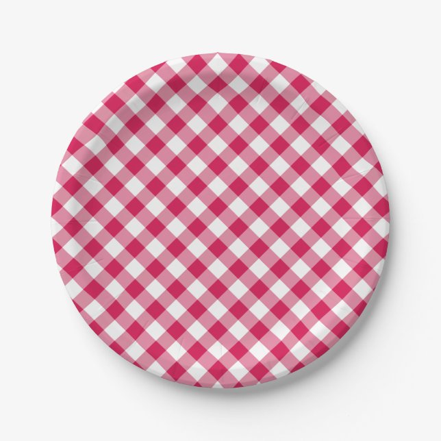 Plato De Papel Rasberry Gingham Retro (Anverso)