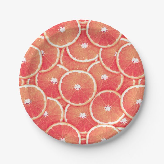 Plato De Papel Rasgos de pomelo rosa (Anverso)