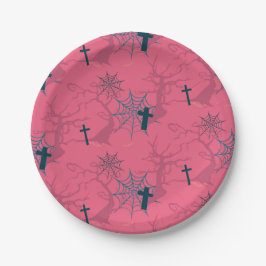 Plato De Papel Raspberry Pink spider, árbol tremendo y tumba