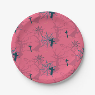 Plato De Papel Raspberry Pink spider, árbol tremendo y tumba